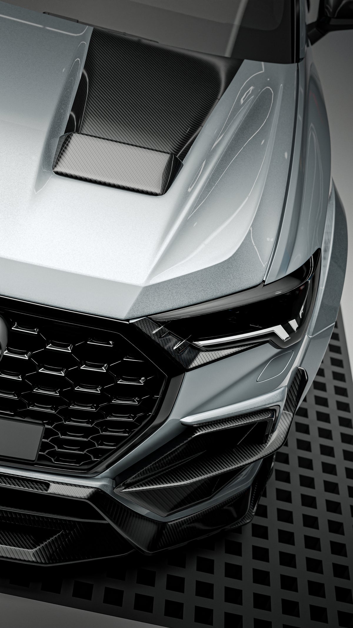 Dryzane Aero Audi Q3 Sportback V2 design render: bonnet and front bodywork from above